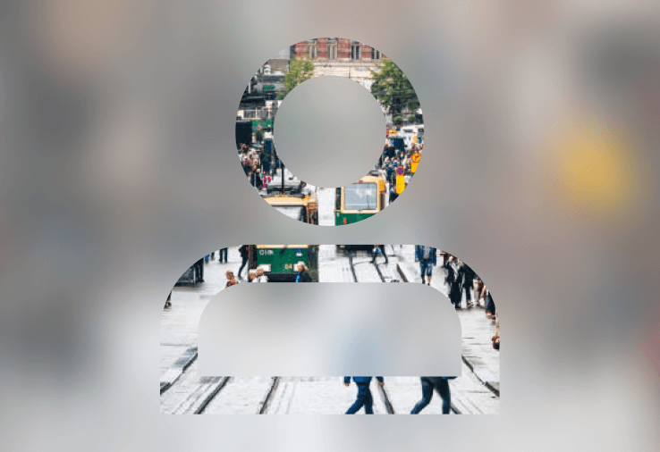 Illustration of a persona silhouette filled with blurred Helsinki street photography